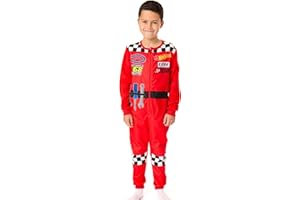 Hot Wheels Boys Onesie | Kids All in One Sleepsuit Pyjamas in Red | Nightwear Fleece Zip Jumpsuit with Racing Flames