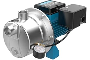 BOMGIE 3/4HP Shallow Well Pump, 1100GPH Stainless Steel Sprinkler Booster Pump, Well Depth Up to 25FT, Automatic Pressure Switch, Water Transfer Draining Irrigation Pump Max. Head 115FT for Lawn