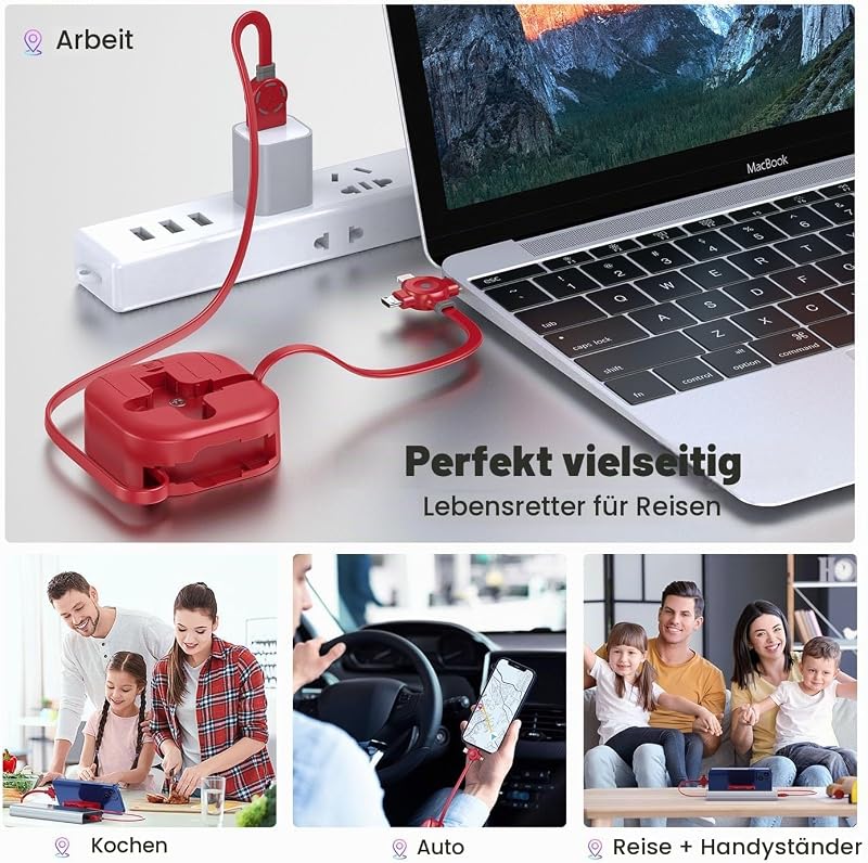 USB 4 in 1 Ladekabel, [1,2M] Multi Ladekabel Einziehbar,