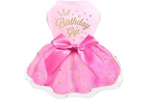 TIGENA Birthday Dog Dress, Princess Dog Dress Tulle Puppy Skirt Doggie Birthday Outfit Pink Clothes for Small Dogs, Cat Pet Apparel (Small, Birthday)