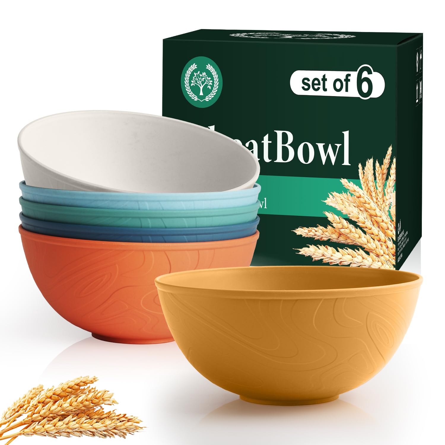 Photo 1 of Homienly Wheat Straw Bowls Set of 6, 40 OZ Cereal Bowls for Kitchen, Unbreakable Soup Bowl with Unique Texture, Alternative to Plastic Bowl for Decoration, Microwave & Dishwasher Safe, Reusable,Multi