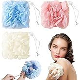 3 Pieces Loofah Washcloth for Bar Soap, Combo 2-in-1 Exfoliating Shower Pouf with Bar Soap Loofah Pouch for Body Wash Pink Beige Blue