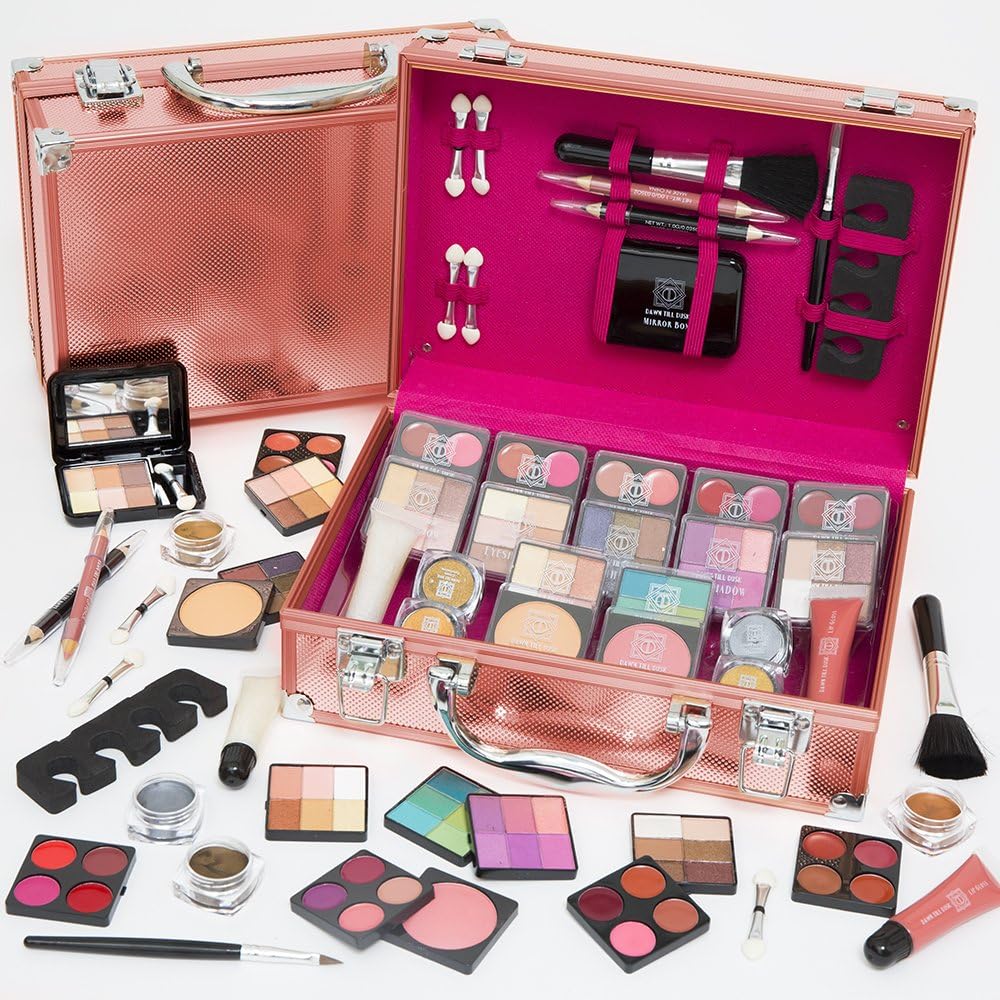 Dawn Till Dusk 80 Piece Professional Makeup Set & Portable Travel Makeup Organiser Storage Box (Rose Gold)