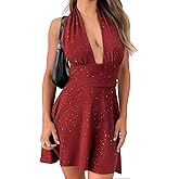Sexy Deep V Neck Halter Glitter Bodycon Dress – Sparkling Sleeveless Cocktail Party Dress Backless Women's Evening Clubwear
