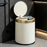 URALFA Bathroom Trash Can with Lid, Automatic Motion Sensor Trash Can | 2.8 Gal Bathroom Garbage Can Touchless, Smart Waterproof Trash Bin for Bedroom, Office, Restroom, Cream White and Gold