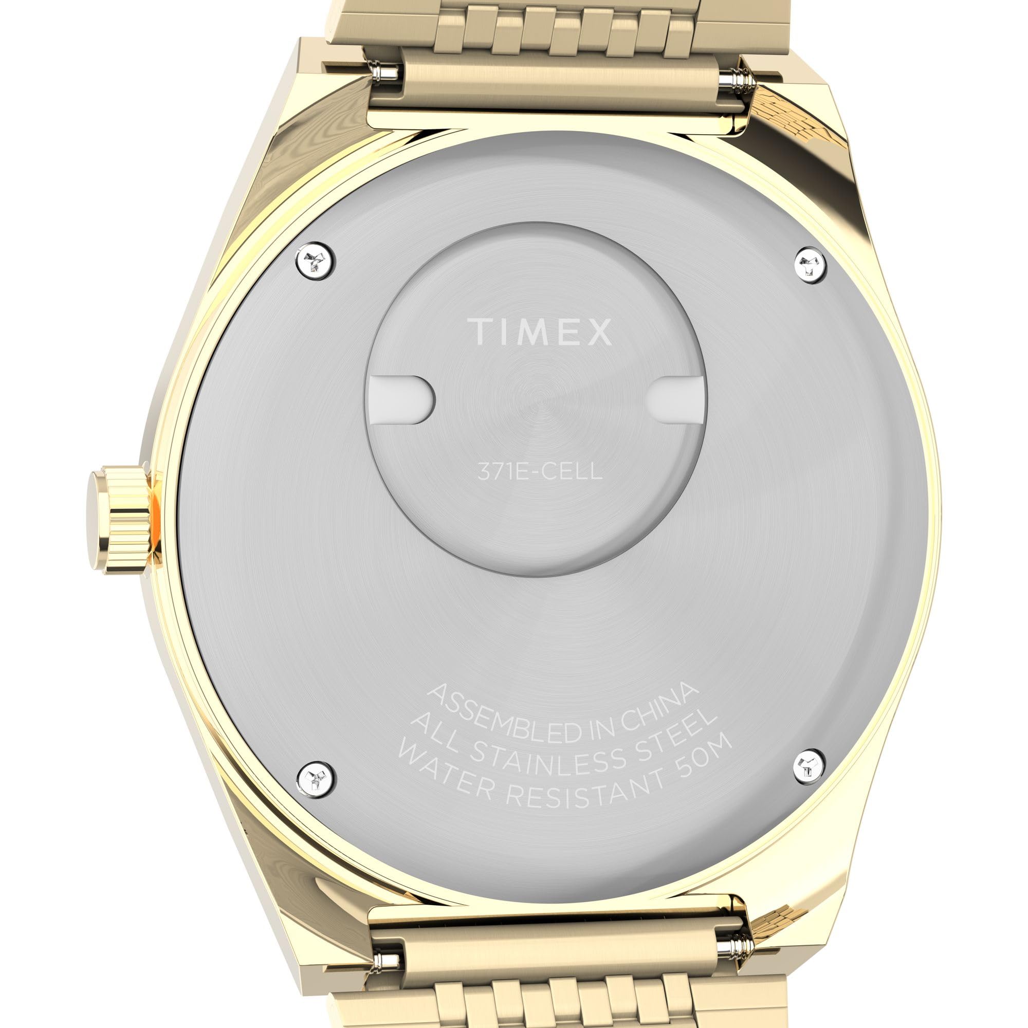 Timex Herren-Armbanduhr mit Falkenauge, 38 mm, goldfarbenes Armband, schwarzes Zifferblatt, goldfarbenes Gehäuse 4