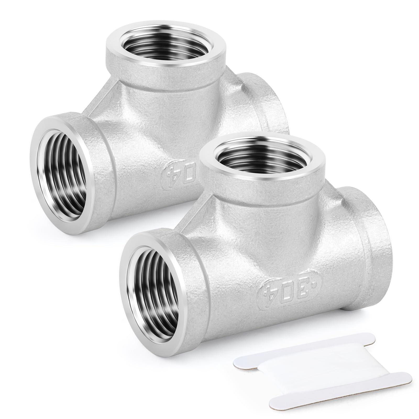 ERGAOBOY 2 Pcs 1" x 1" x 1" BSP 3 Way Connector Female Pipe Fittings 304 Stainless Steel Tee Pipe Fittings — image 1