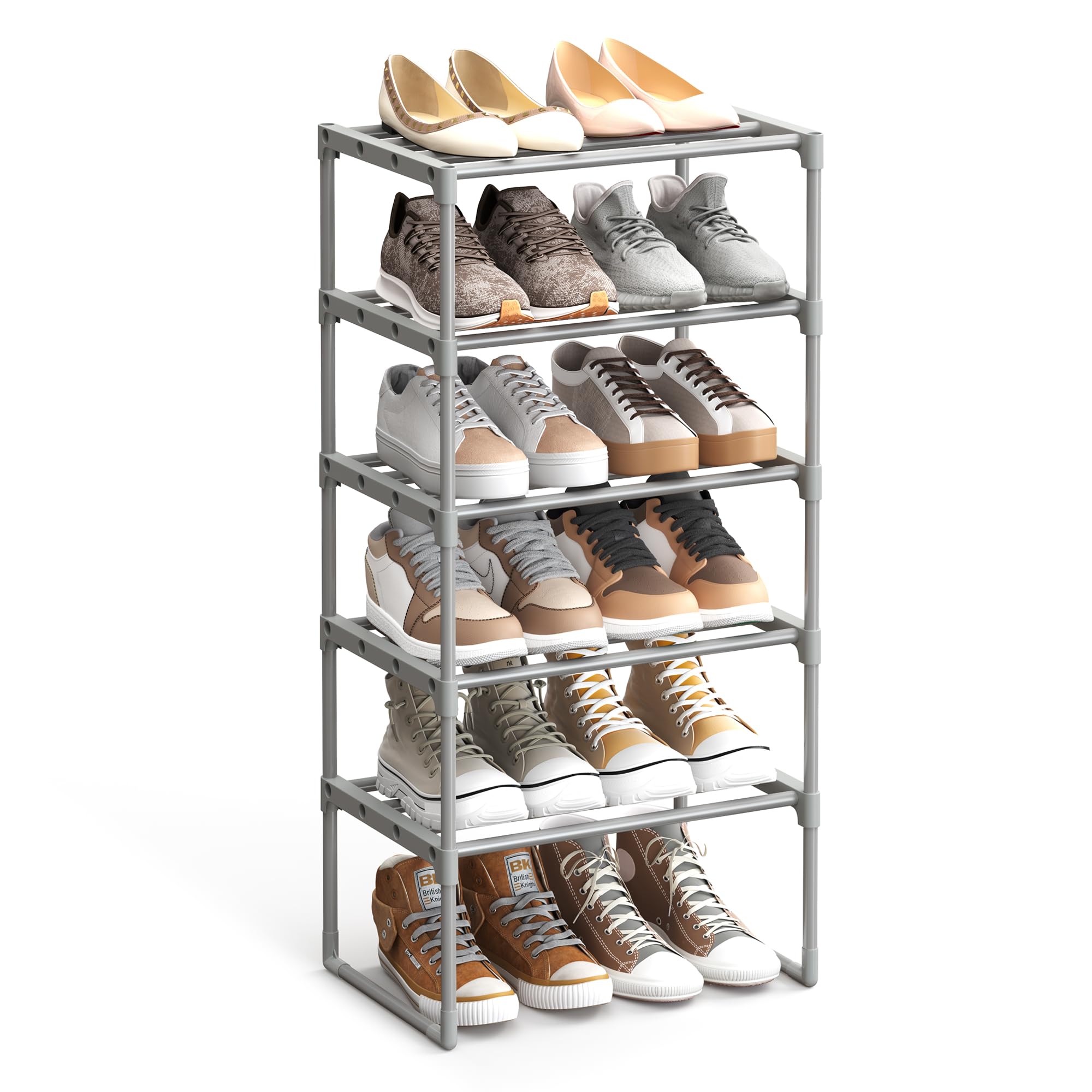 SONGMICS Shoe Rack, 5-Tier Metal Shoe Storage Organiser, Customisable Design, Metal Frame, Space-Saving Rack, for Dressing Room, Hallway, 30 x 45 x 89 cm, Gray LSA005G02