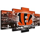 Cincinnati City Bengals American Football Poster Sports Pattern Canvas Wall Art Print Artwork Home Decor Large Frame Painting Ready to Hang 5Pcs (Framed,20x30x2pcs+20x45x2pcs+20x60cmx1pcs) Black