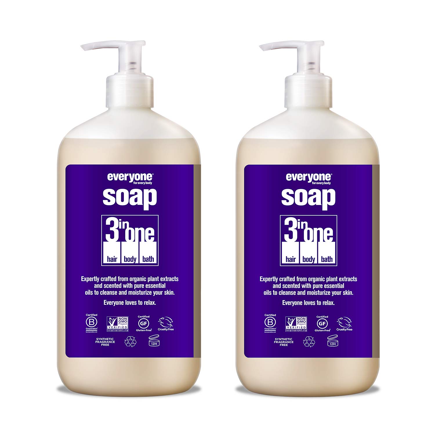Everyone 3-in-1 Soap: Shampoo, Body Wash, and Bubble Bath, Lavender and Aloe, 32 Ounce, 2 Count : Beauty