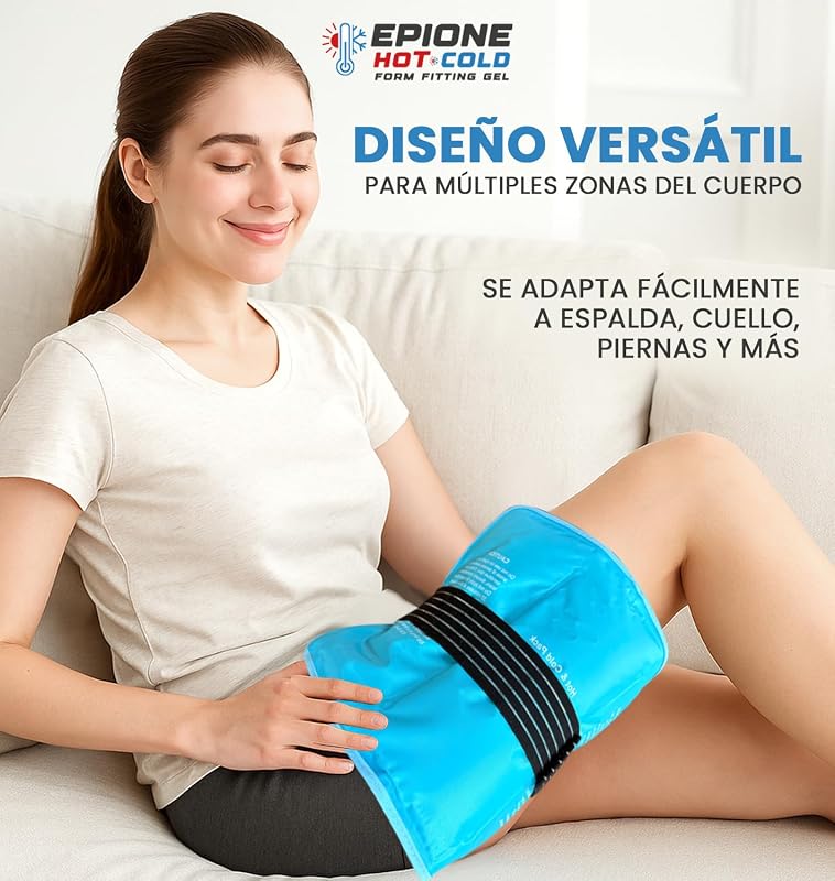 Saco de gel térmico e frio EPIONE com tiras | Compressa Grande para Ombros, Joelhoeira, Cotovelos, Ancas e Costas | Terapia para Lesões, Entorses, Inchaço e Dores Musculares (27 x 37 cm)