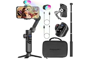 AOCHUAN Professional 3-Axis Gimbal Stabilizer for Smartphone w/RGB Fill Light Extension Rod OLED Display Wireless Charging for iPhone 15 14 13 Pro/Max Galaxy S22 TikTok YouTube (Smart X Pro Combo1)