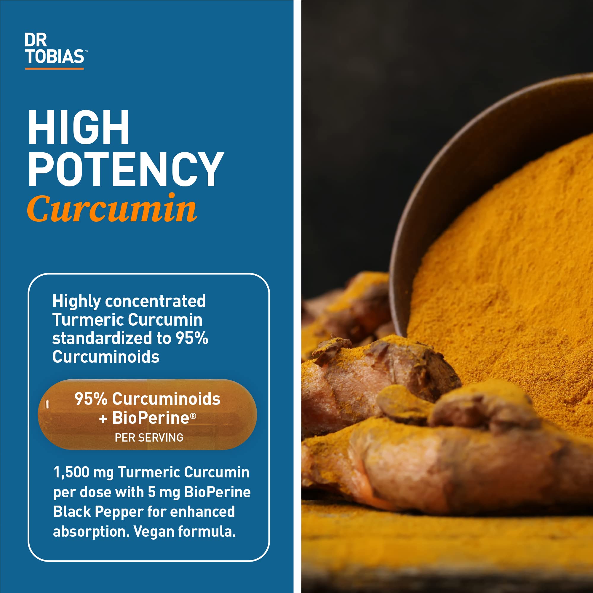 Dr. Tobias Omega 3 Fish Oil, 2000mg, and Turmeric Curcumin, 95% Curcuminoids, Promotes Overall Health with Antioxidant Support