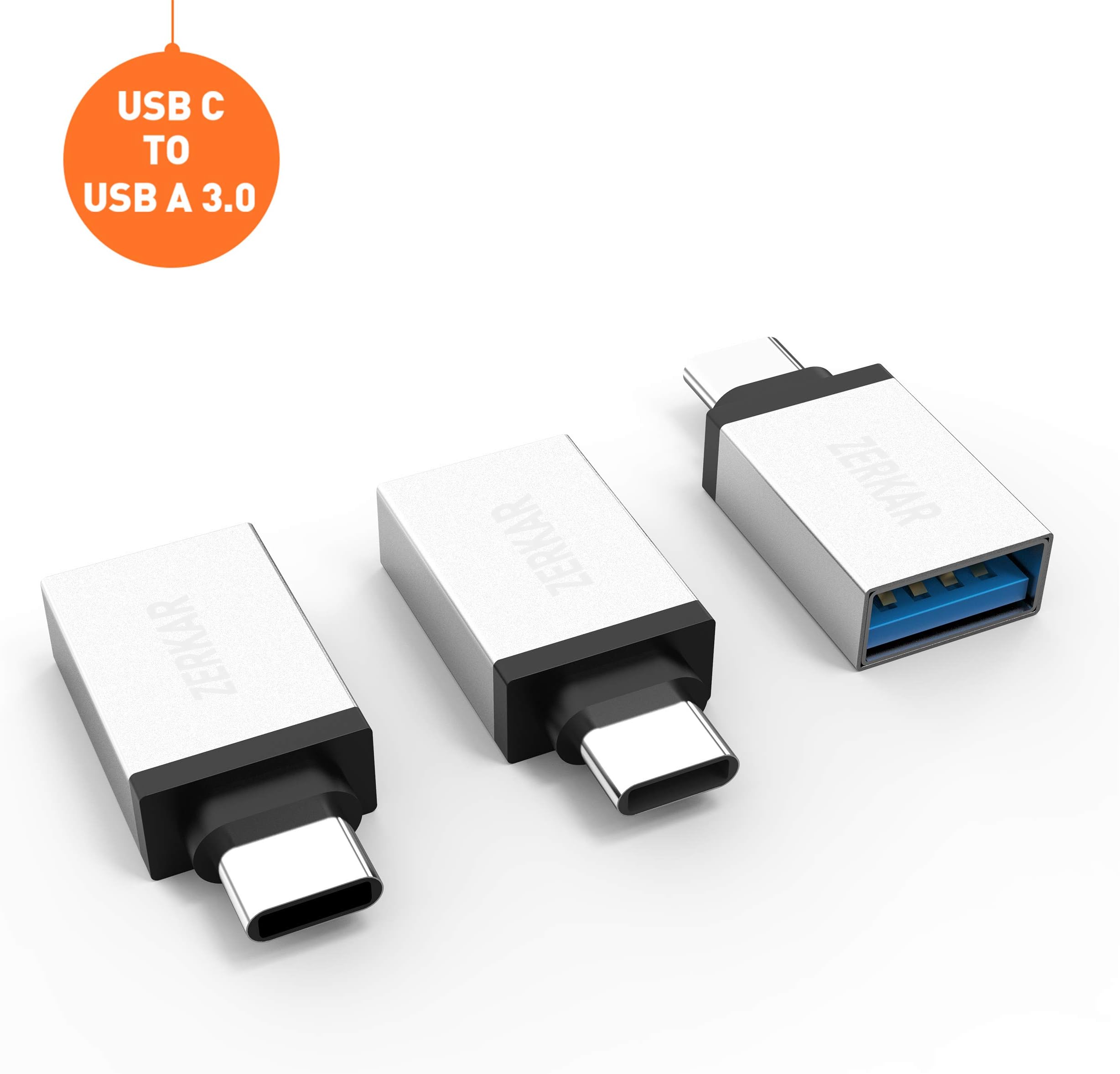 ZERKAR USB C to USB 3.0 Adapter 3 Pack, USB C to USB A Male to Female Converter, Thunderbolt 3 to USB with OTG, for…