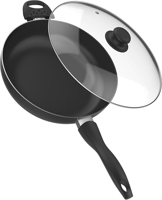 Vremi 12 Inch Nonstick Saute Pan Covered with Tempered Glass Lid Big