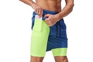 Mens Swim Trunks 2 In 1 Shorts With Pockets Bathing Suit Built-In Board Shorts Swimwear Quick Dry Running Shorts 2026