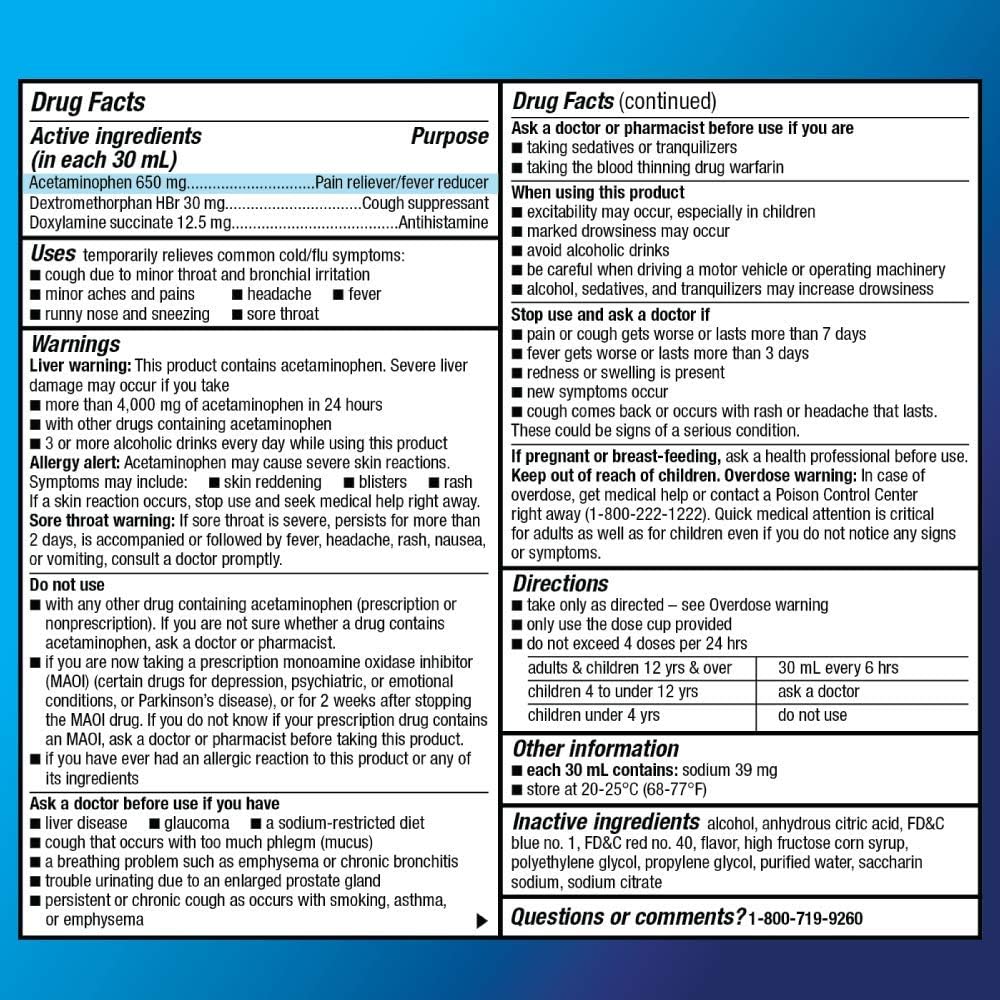 Basic Care Nighttime Cold & Flu Relief, Pain Reliever, Fever Reducer, Cough Suppressant, Antihistamine, Cherry Flavor, 12 Fluid Ounces: Health & Personal Care