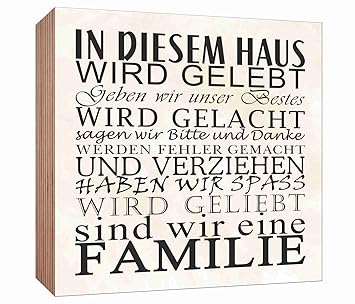 Amazon De Holzschild Familien Regeln Holzbild Zum Hinstellen Oder