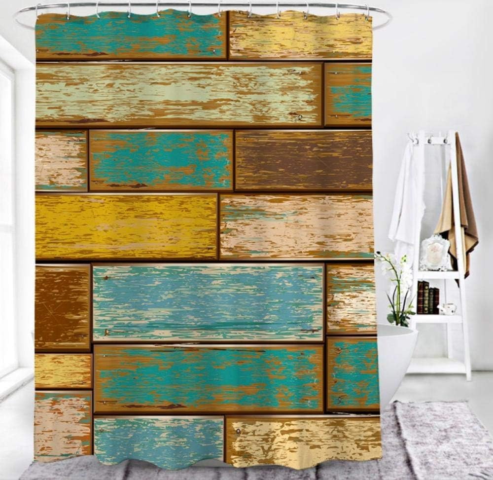 YZSH Cortina de Ducha Fondo de Grano de Madera Tela ecológica poliéster