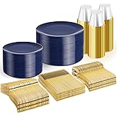 WDF 300PCS Navy Blue Plates Disposable - Blue Plastic Plates 50guest Heavy Duty Plastic Dinnerware Sets for Party/Wedding/Birthday/Passover