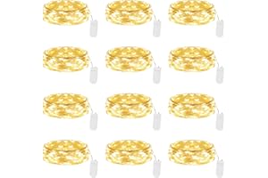 Lakumu 12-Pack Fairy Lights Battery Operated Twinkle Lights-7FT 20LEDs String Lights, Waterproof Battery Powered Firefly Lights for Crafts Bedroom Wedding Christmas Party Reception Centerpiece Table