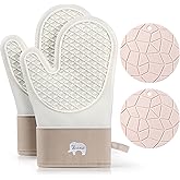 Oven Mitts and Pot Holders Sets for Kitchen, 2 Pack Extra Long Heat Resistant Silicone Oven Mitt Heat Resistant 500°F with Soft Cotton Lining for BBQ, Baking and Cooking 11"