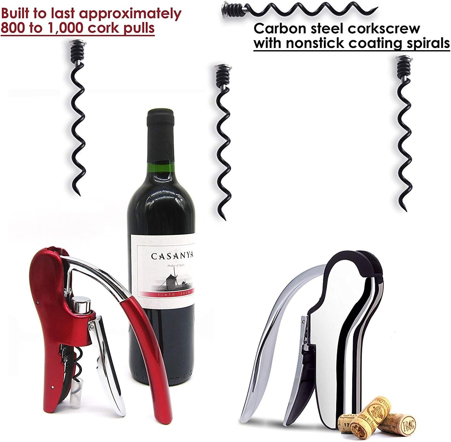 Best Replacement Corkscrew Spiral/Worm for Vertical and BestUtensils Wine Opener (2 Pack), Black - Image 3