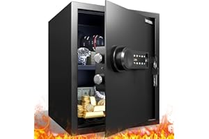 RIFLEWELL Safe Box Fireproof, Home Safe with Dual Alarm System, Digital keypad and Mute Function, Money Safe with LED Light and Removable Shelf, Safe for Documents Jewelry Valuables (1.89 cu. ft.)