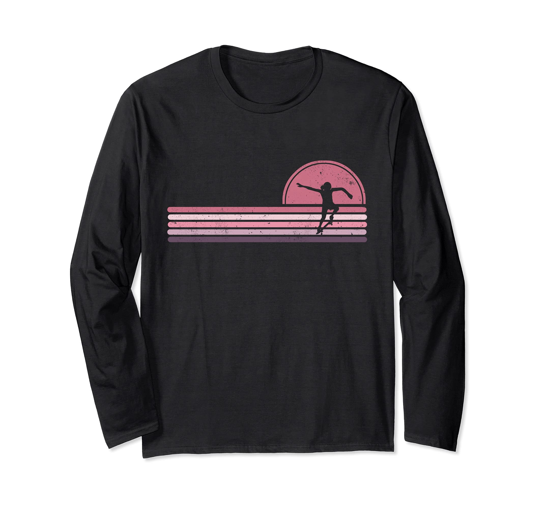 Vintage Pink Retro Skater Girl Skateboard Skateboarding Long Sleeve T-Shirt