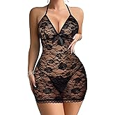 Avidlove Lingerie for Women Sexy Lace Babydoll Dress Halter Nightgown V Neck Sleepwear
