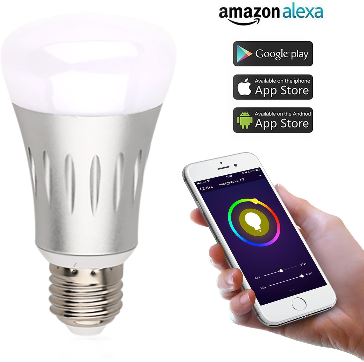 Melostern E27 LED Light Bulb Extension, Dimmable, Warm White Light, Controllable via App – Compatible with Alexa (Echo Echo Dot) [Energy Class A + + [Misc.] 1 Pcs [Energy Class A++]