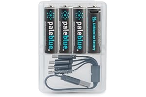 USB-C Rechargeable AA Batteries by Pale Blue, Lithium Ion 1.5V 1700mAh, Fast Charging in 90 Minutes, with LED Charge Indicato