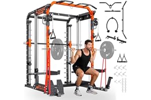 YOLEO Smith Machine with Independent Dual-Pulley System, 1700LBS Adjustable Cable Crossover Squat Rack, Multi-Functional Power Cage for Home Gym with More Workout Equipment LAT Pulldown Bar & Dip Bar