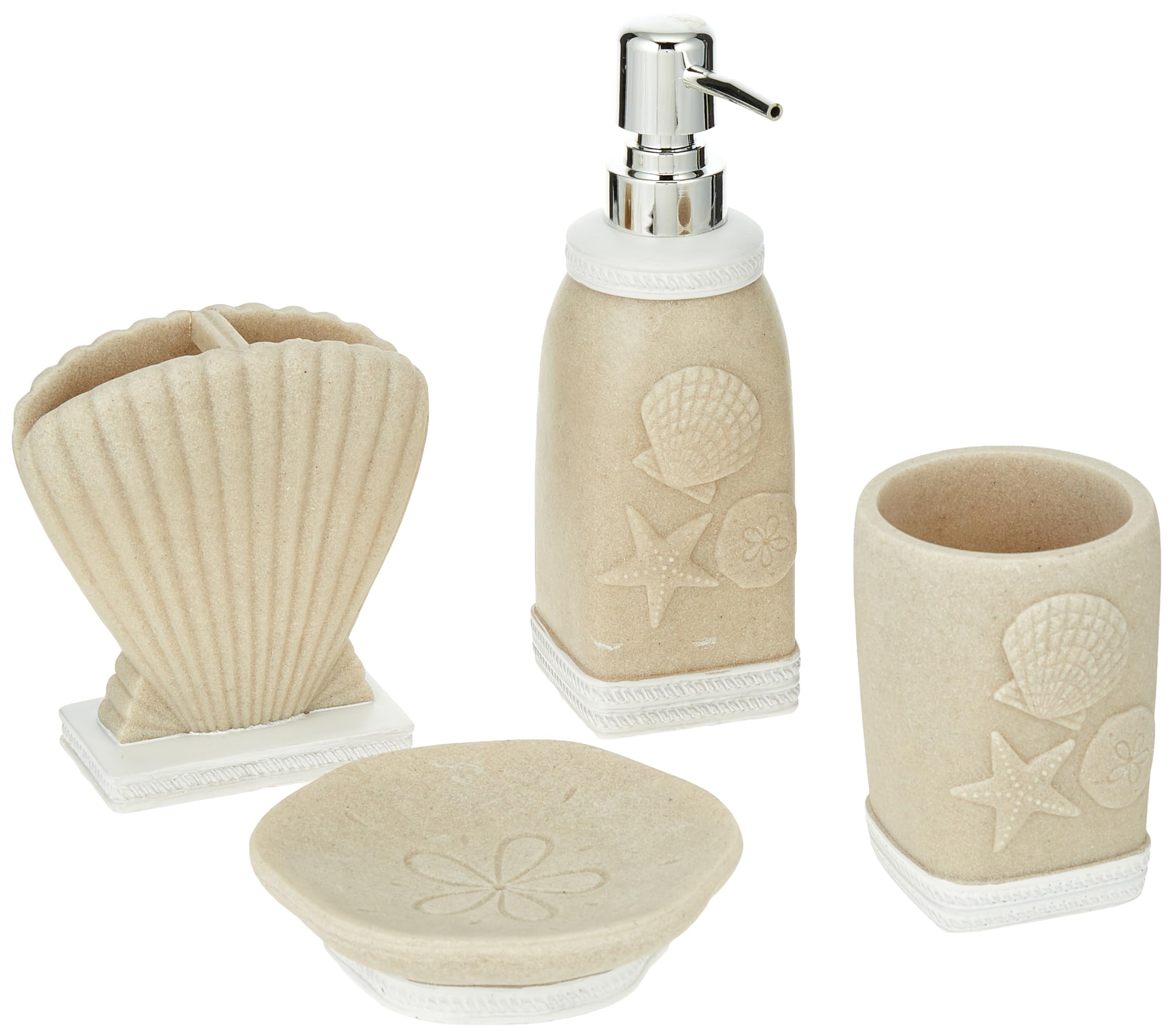 Sweet Home Collection Bathroom Accessories Unique Collections Modern Classic Contemporary Decorative Beautiful Designs Bath Shower Tub Décor, 4 Piece Set, Coastal