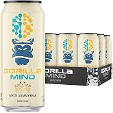 Gorilla Mind Energy Drink | 16oz, 12-Pack (White Gummy Bear) | Amplified Energy + Focus | N-Acetyl-L-Tyrosine, Alpha-GPC, 200mg Caffeine, Uridine, Saffron | 0 Sugar Or Artificial Colors
