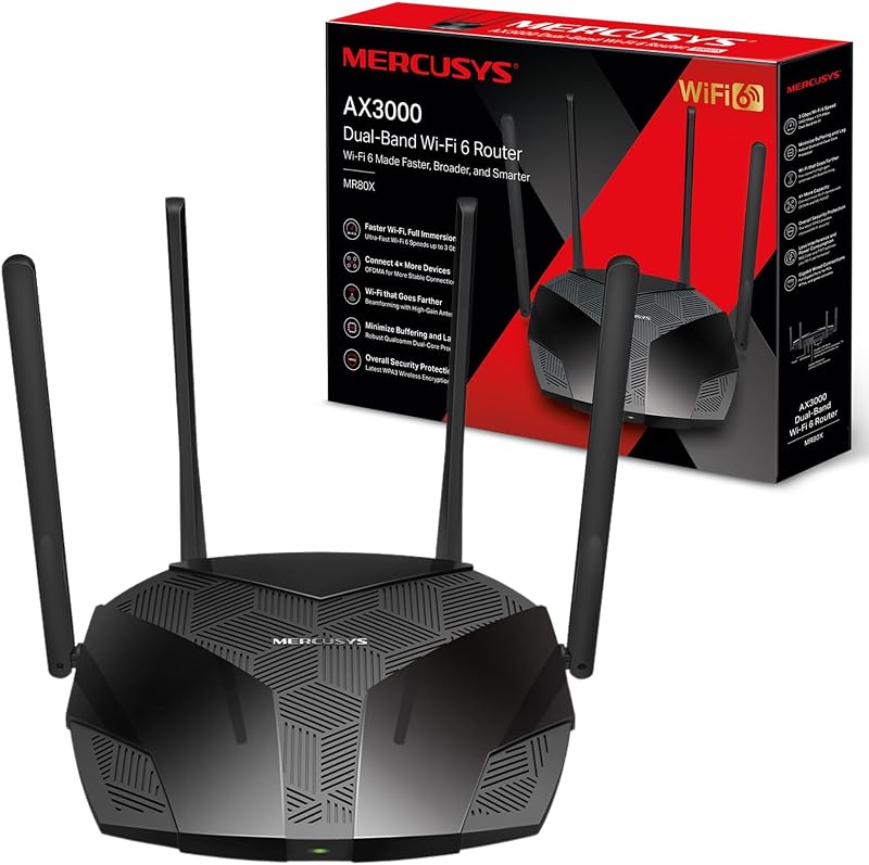 MERCUSYS MR80X Dual Band WiFi 6 Router AX3000 4 High Gain Antennas