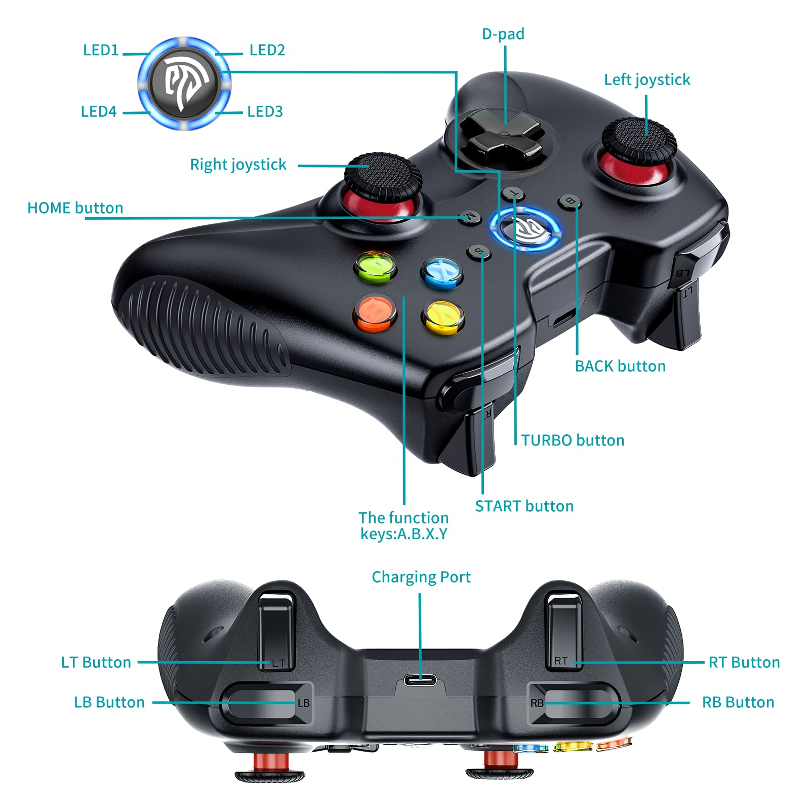 EasySMX Wireless PC Controller, Arion8236 Gaming Controller for Windows Steam/PS3/Android/Switch/Steam Deck, Dual-Vibration Computer Controller Gamepad with Turbo, 14 Hours Working Battery