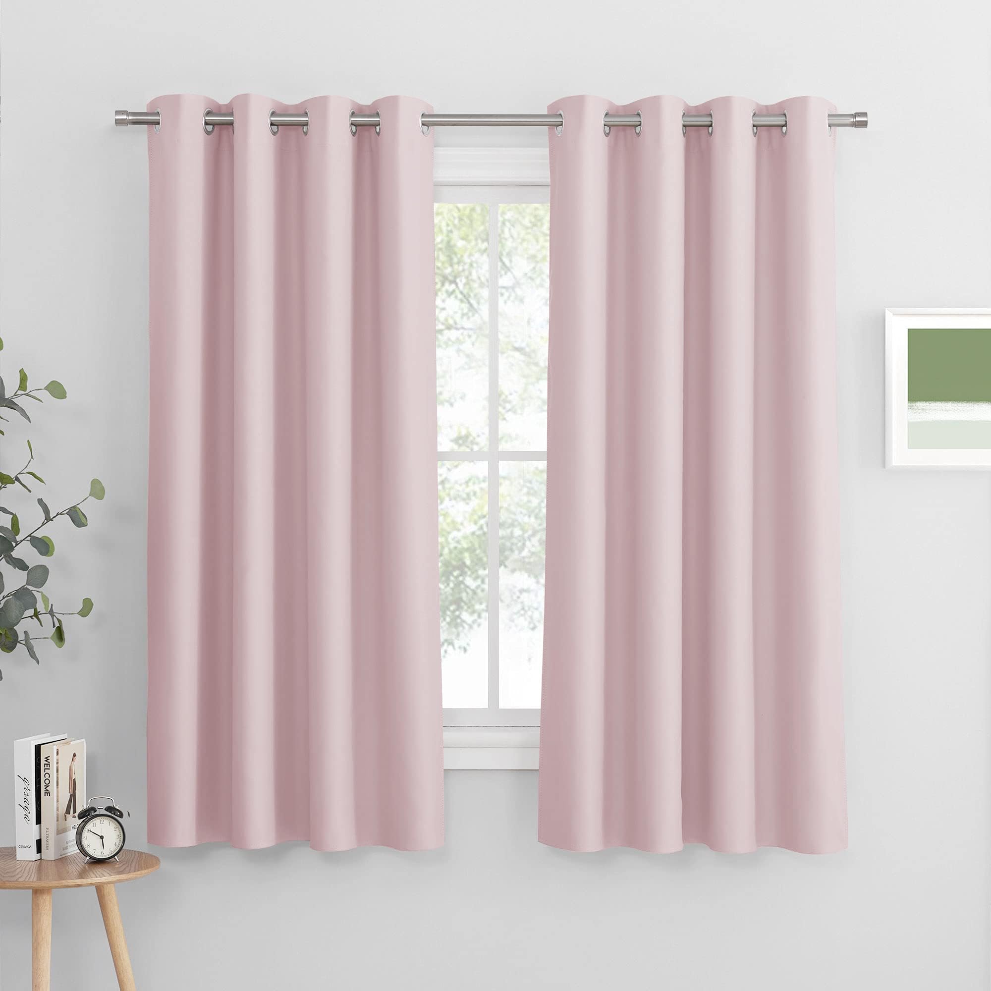 PONY DANCE Pink Girls Curtains for Bedroom - Nursery Kids Curtains & Drapes with Eyelet Top for Home Decoration Light Block & Balance temperature Drapes,W 52 x L 63 Inch, Light Pink, 2 Panels — image 1