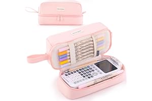 ANGOOBABY Big Capacity Large Pencil Case Canvas Pen Pouch Bag with 2 Compartments for Girls Boys Teen School Students Adults - Pink