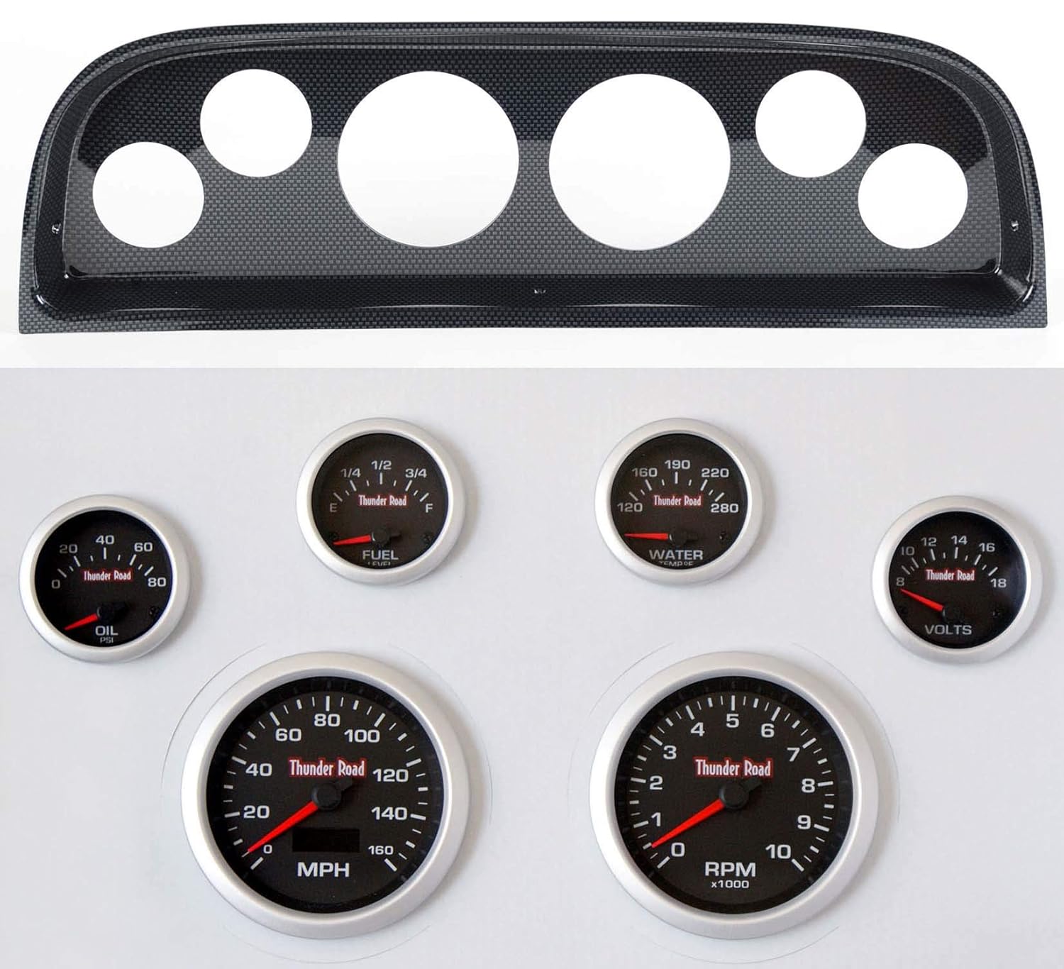 60-63 Chevy Truck Carbon Fiber Dash Carrier Concourse Black Gauges
