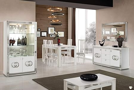 Lignemeuble Goccia Laque Blanc Et Argent Sejour Salle A Manger