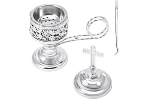 Yawlsow Incense Burner, Frankincense Charcoal Incense Stand, Bakhoor Incense Burner Holder, Ideal for Aromatherapy, Yoga and Spa, Home and Christian Church Censer, (Silver)