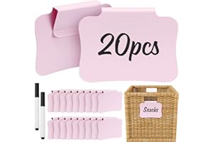HOOMTREE 20PCS Basket Labels Clip On, Removable Plastic Bin for Storage Bins, Pantry Organization and Storage Hanging Tags for Basket Cube Box, in Pink