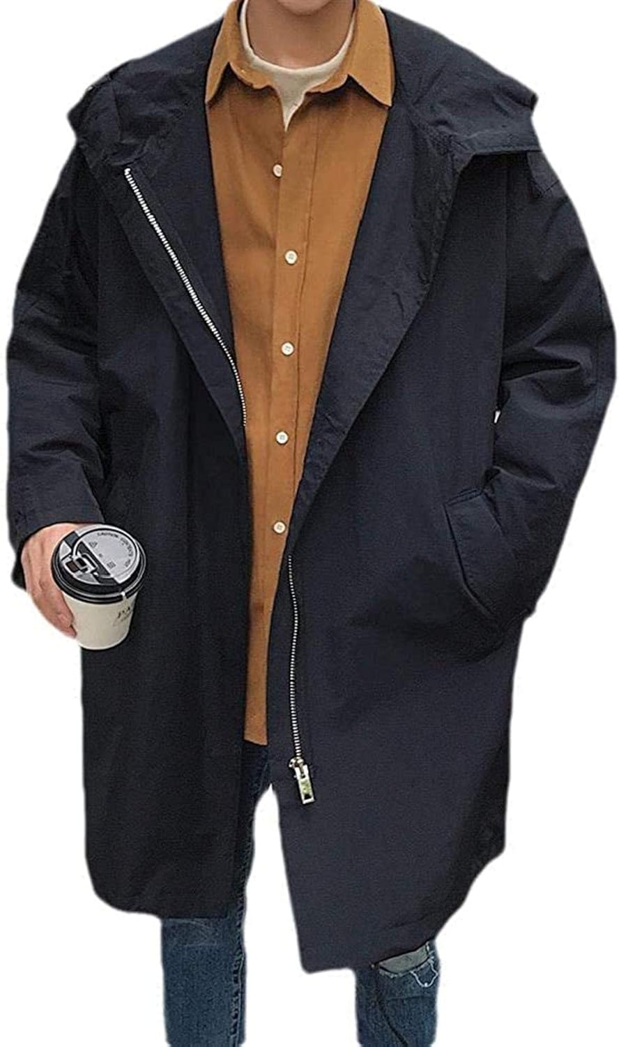 Men Zip Casual Hoodie Skinny Baggy Jacket Overcoat Trench Coat Amazon