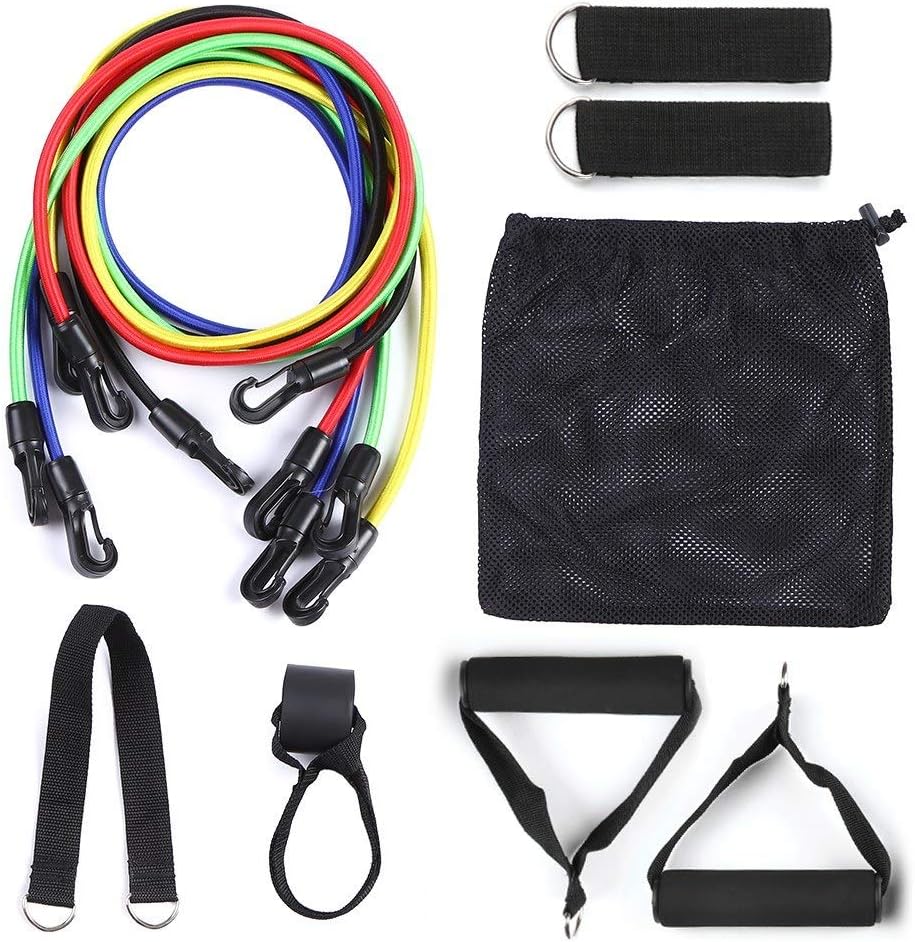 XiaoMall 11pcs Resistance Bands Set Latex Tubing Expanders Strength Exercise Tubes Pull Ropes Door Anchor Ankle Straps Cushioned Handles With Carry Ba
