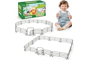 THINKBAY 20PCS Large Farm Animal Corral Fence Toys with 2 Gates Fences for Kids Boys Girls, Educational Farm Animal Cake Toppers for Toddlers Children.