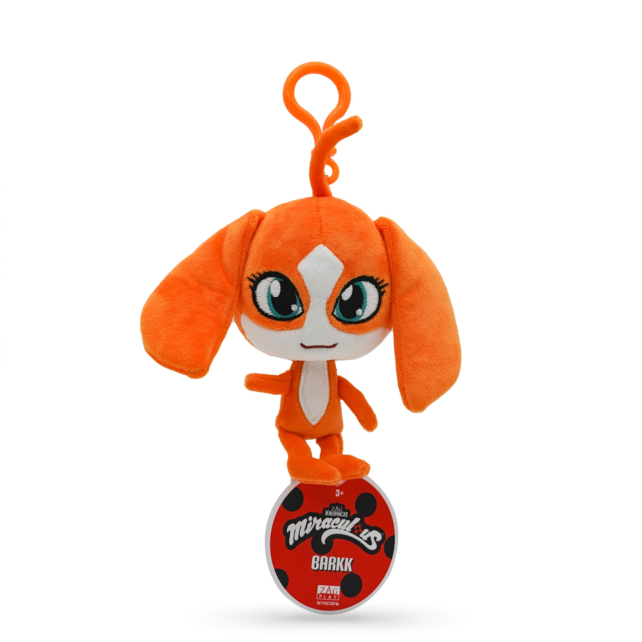 Miraculous Ladybug - Kwami Lifesize Barkk, 5-inch Dog Plush Clip-on Toys for Kids, Super Soft Collectible Stuffed Toy with Glitter Stitch Eyes and Color Matching Backpack Keychain (Wyncor)