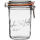 Le Parfait Super Terrine 1L (32oz) Glass Canning Jar, Wire Bail Lid, 1 Pk | Airtight rubber seal and wire bail for canning, p