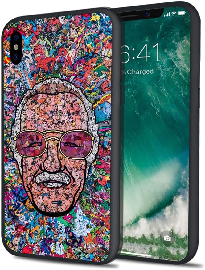Stan Super Heroes Godfather Lee Famous Comics Writer Design Memorial Colorful Style Hard PC Cover Protective Case for iPhone 6 6s 7 8 Plus X XS XS Max XR (iPhone Xs Max)