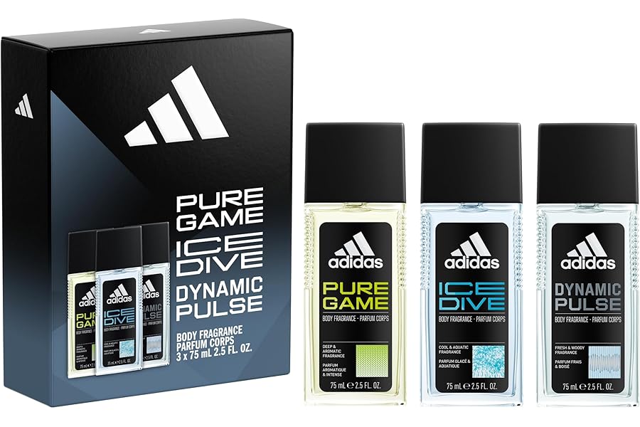 adidas Dynamic Pulse, Ice Dive, Pure Game Giftset, Natural Spray 2.5 fl oz, Notes of Rosemary, Lemon, Peppermint, and Grapefruit, Men’s Fragrance, Long Lasting, Sporty Fragrance